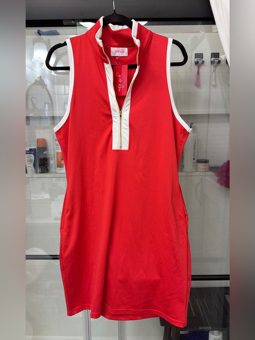 NWT Jess Lea Red athletic style dress with gold zipper and white collar